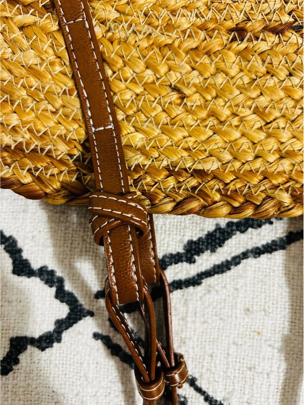 Zara Woven Straw Basket Tote Bag Brown Leather Strap Summer Raffia Shoulder NWOT - Picture 2 of 7
